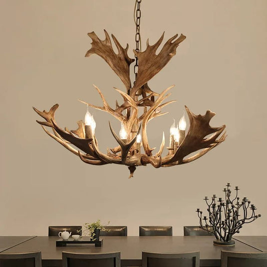 Antler Lustre rustique en bois de cerf en cascade de 43 po de large, 8 bougies