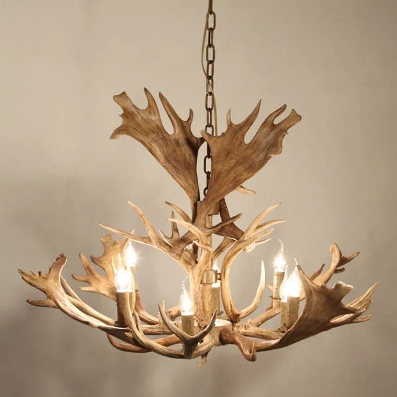 Antler Lustre rustique en bois de cerf en cascade de 43 po de large, 8 bougies