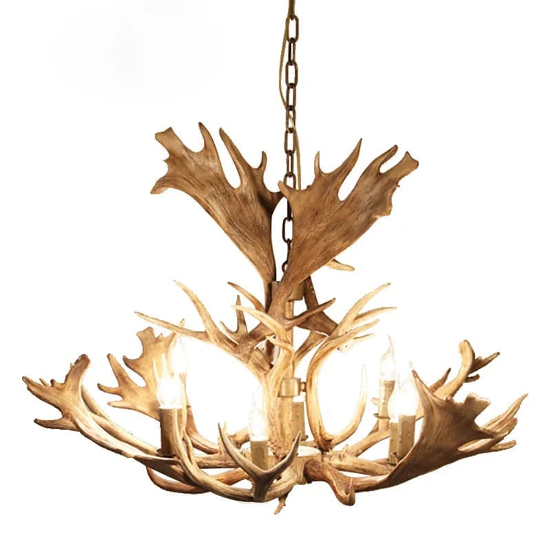 Antler Lustre rustique en bois de cerf en cascade de 43 po de large, 8 bougies