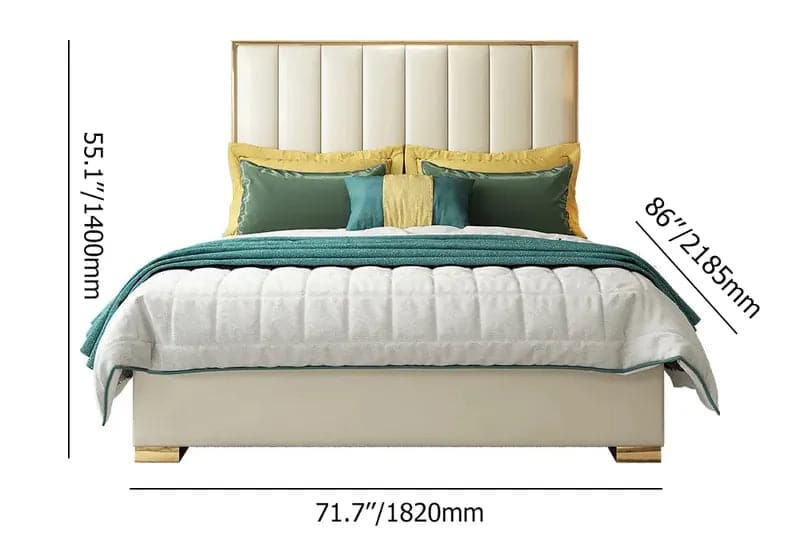 Leather Upholstered Bed White Platform Bed with Headboard, Cal King