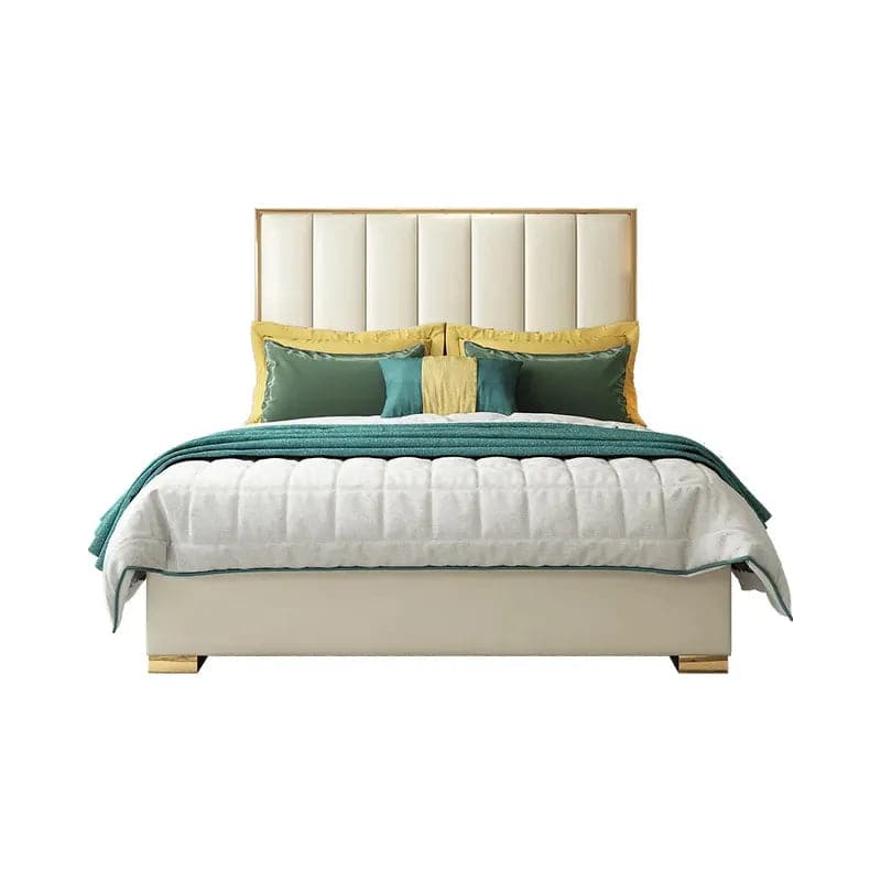 Leather Upholstered Bed White Platform Bed with Headboard, Cal King
