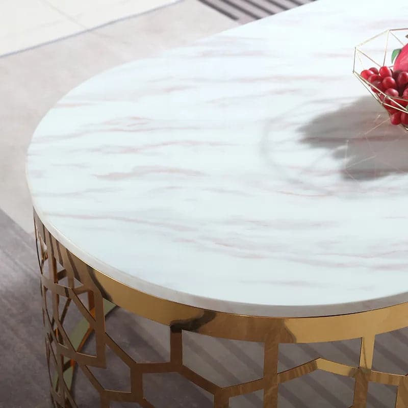 Glam Table basse ovale plateau en marbre avec cadre en acier inoxydable