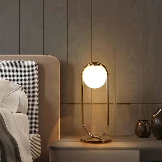 Global Gold Metal White Glass Globe Table Lamp LED for Bedroom