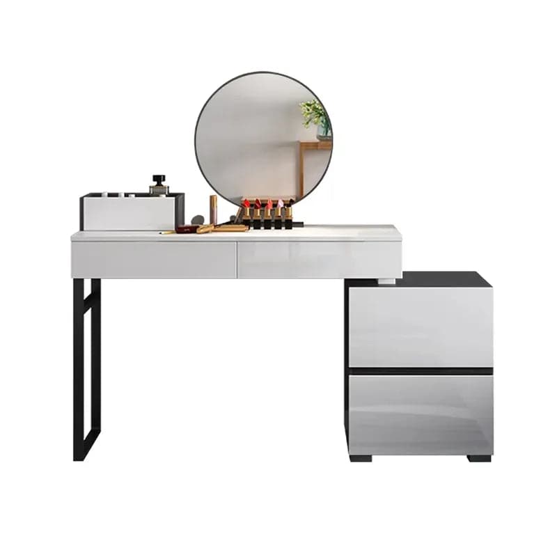 Coiffeuse de maquillage extensible noir brillant et blanc avec miroir et armoire latérale