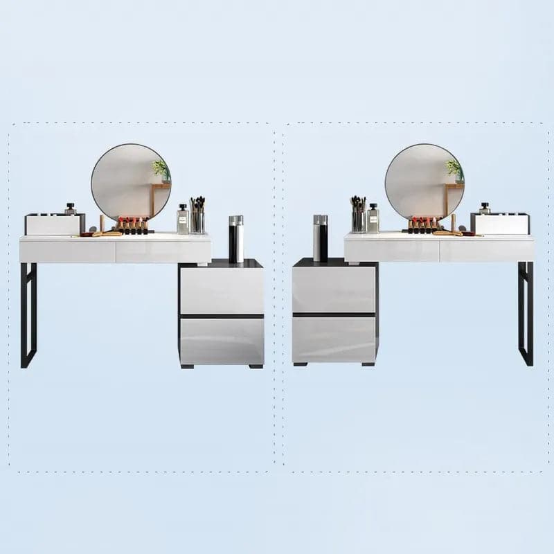 Glossy Black & White Extendable Makeup Vanity Dressing Table with Mirror & Side Cabinet