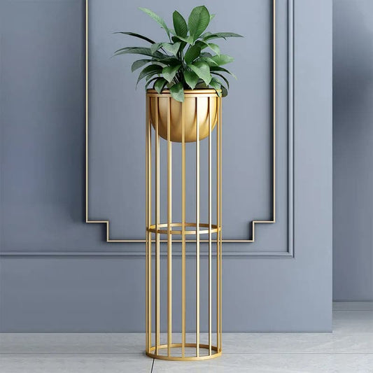 Gold&Black Plant Pot Modern Planter with Gold Stand for Indoor Metal
