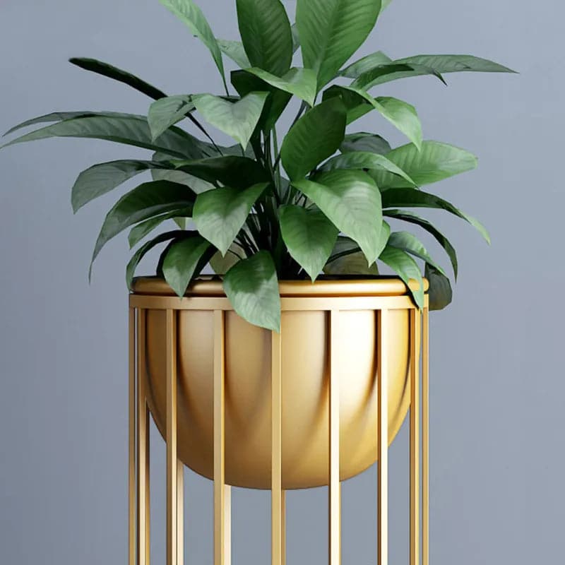 Pot de fleurs moderne doré et noir avec support doré pour intérieur en métal
