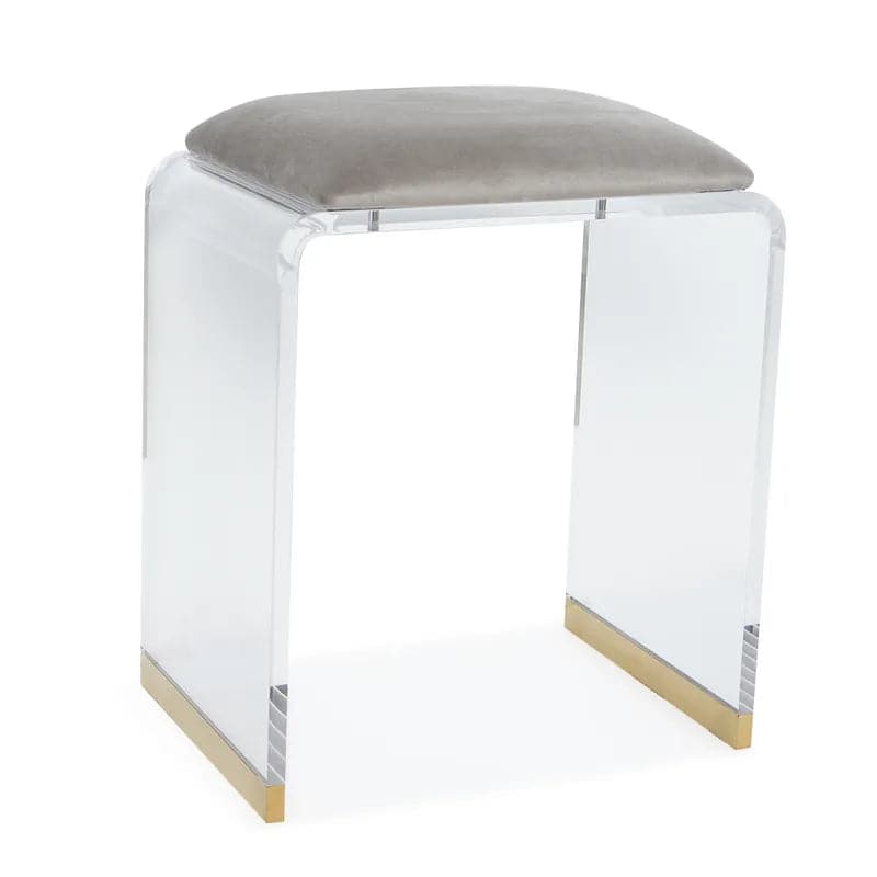 Tabouret de vanité ottoman en acrylique gris, transparent et doré, grand