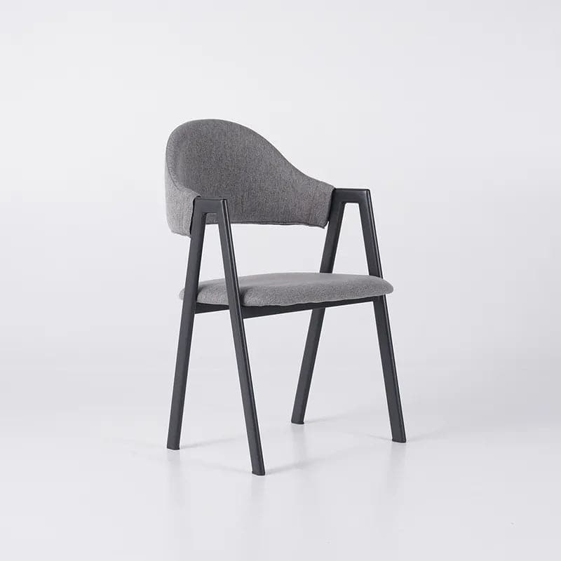 Gray Linen Upholstered Dining Chair Curved Back Chair