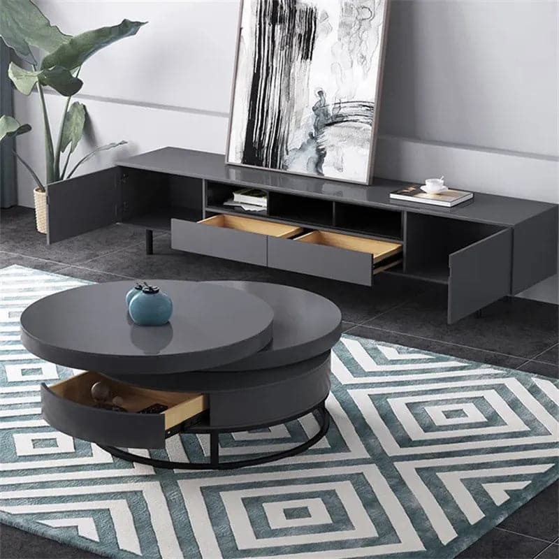 Round Wood Swivel Modern Coffee Table with Storage#Gray