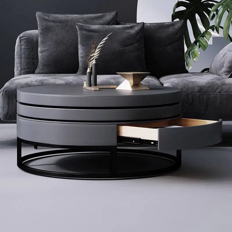 Round Wood Swivel Modern Coffee Table with Storage#Gray