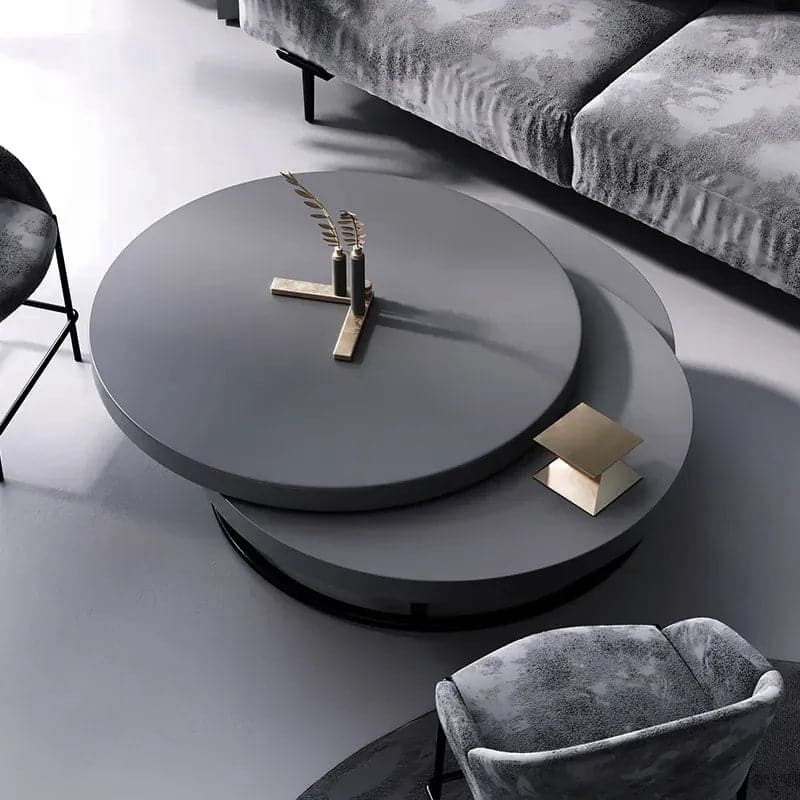 Round Wood Swivel Modern Coffee Table with Storage#Gray