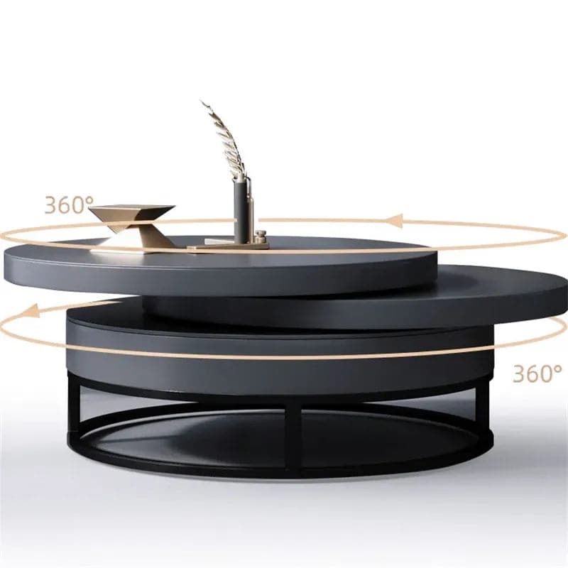 Round Wood Swivel Modern Coffee Table with Storage#Gray