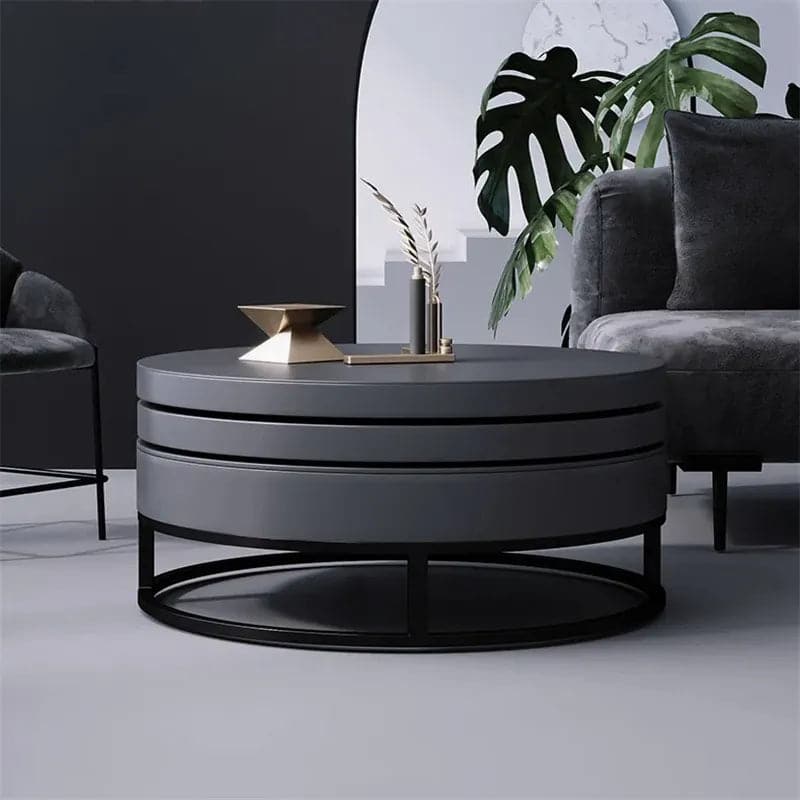 Round Wood Swivel Modern Coffee Table with Storage#Gray