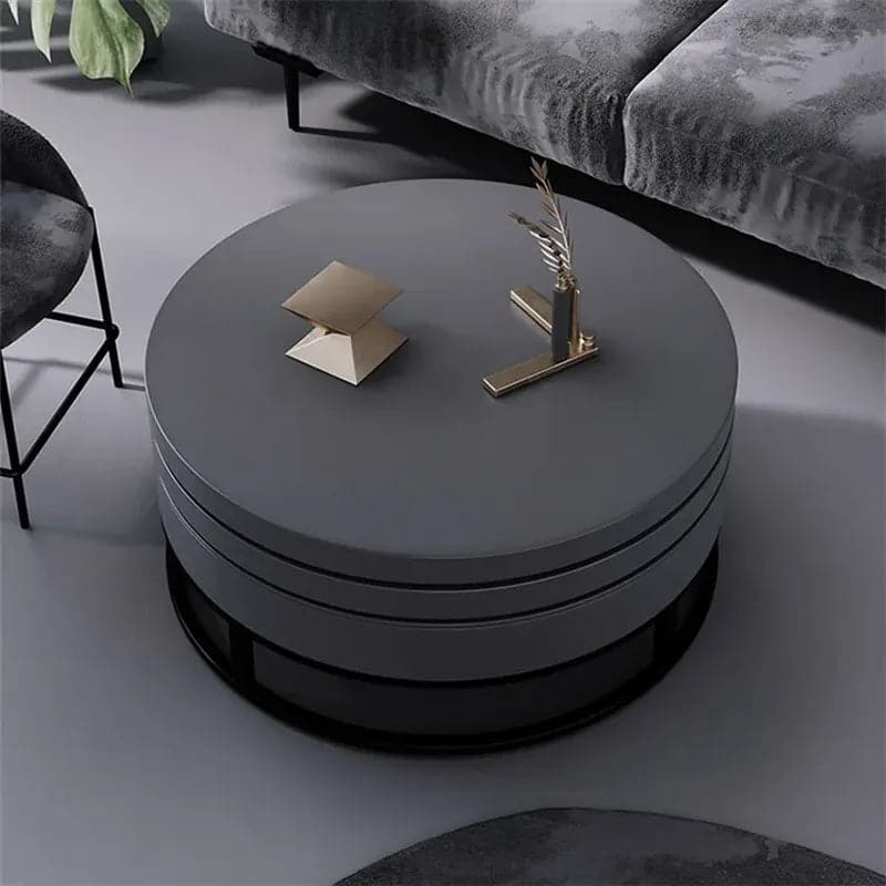 Round Wood Swivel Modern Coffee Table with Storage#Gray