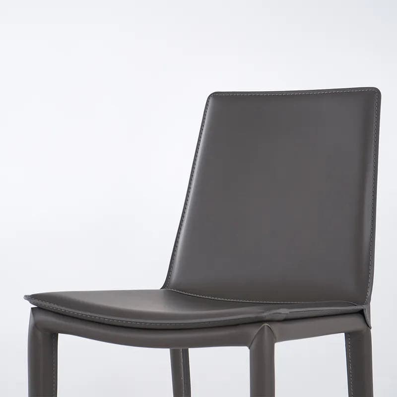 Chaise de salle à manger à dossier haut rembourrée en cuir gris Saddle (Ensemble de 2)
