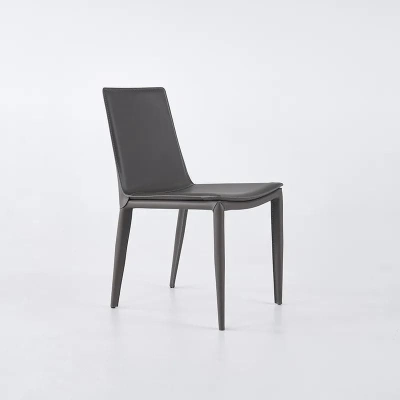 Chaise de salle à manger à dossier haut rembourrée en cuir gris Saddle (Ensemble de 2)