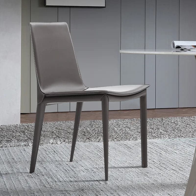 Chaise de salle à manger à dossier haut rembourrée en cuir gris Saddle (Ensemble de 2)