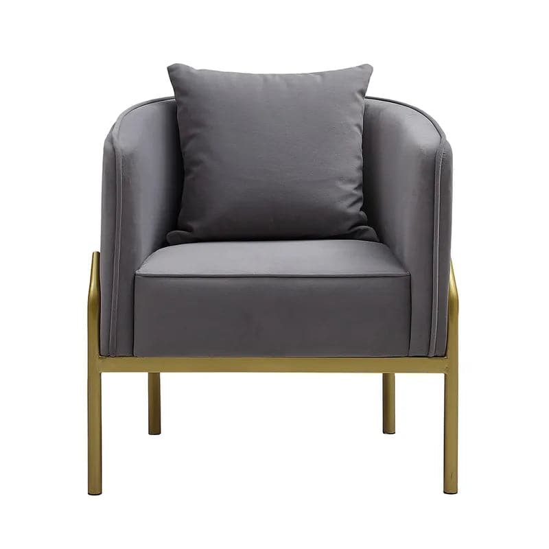 Fauteuil d'appoint en velours gris, fauteuil moderne rembourré avec pieds dorés, oreiller inclus