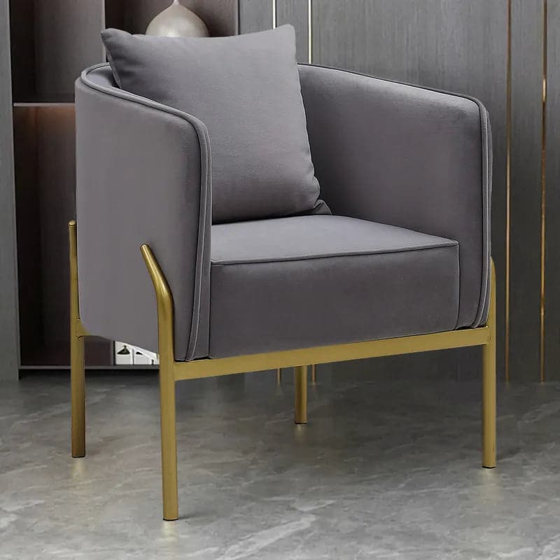 Fauteuil d'appoint en velours gris, fauteuil moderne rembourré avec pieds dorés, oreiller inclus