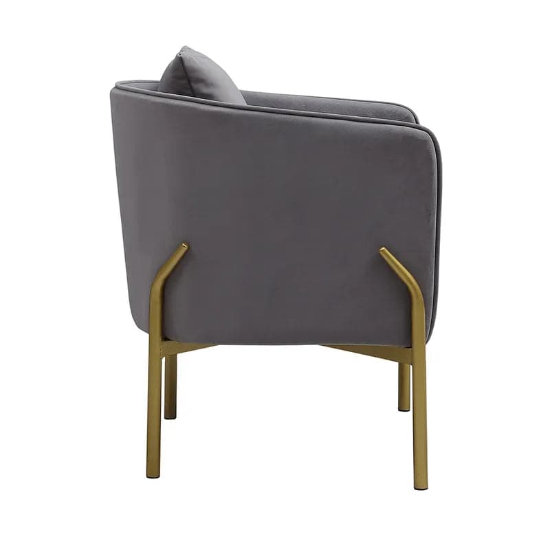 Gray Velvet Accent Chair Modern Upholstered Arm Chair with Gold Legs Pillow Included