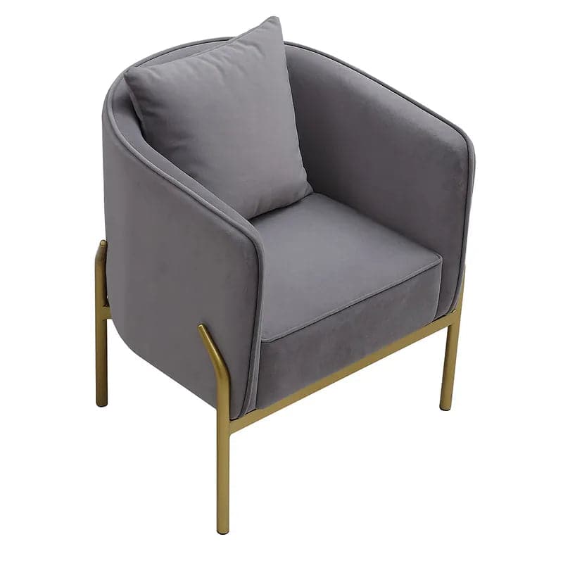 Fauteuil d'appoint en velours gris, fauteuil moderne rembourré avec pieds dorés, oreiller inclus