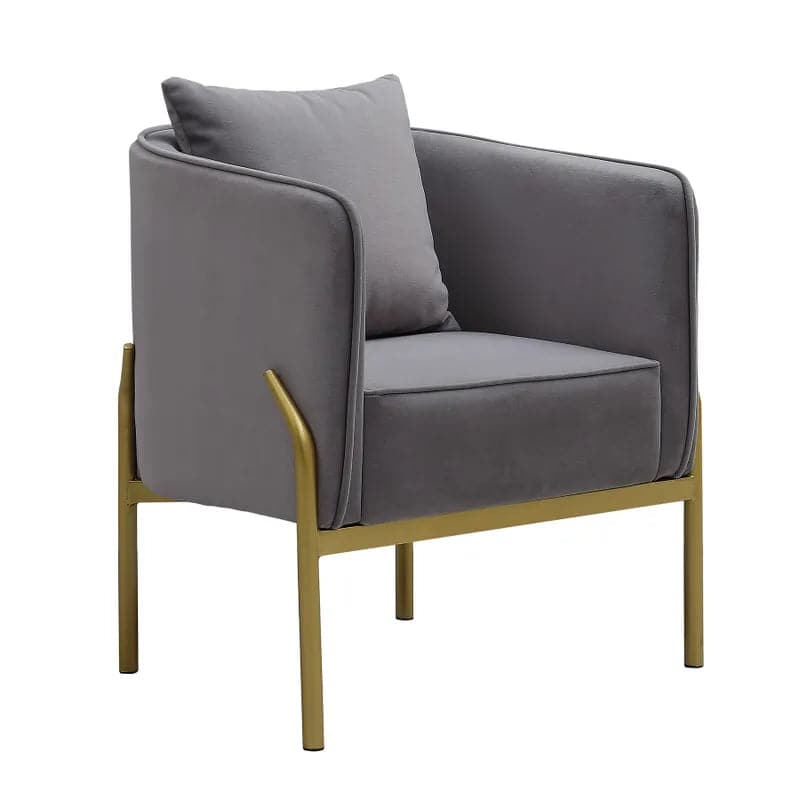 Fauteuil d'appoint en velours gris, fauteuil moderne rembourré avec pieds dorés, oreiller inclus