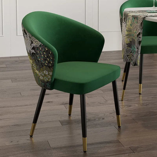 Green Upholstered Velvet Dining Chair Modern Arm Chair in Gold & Black