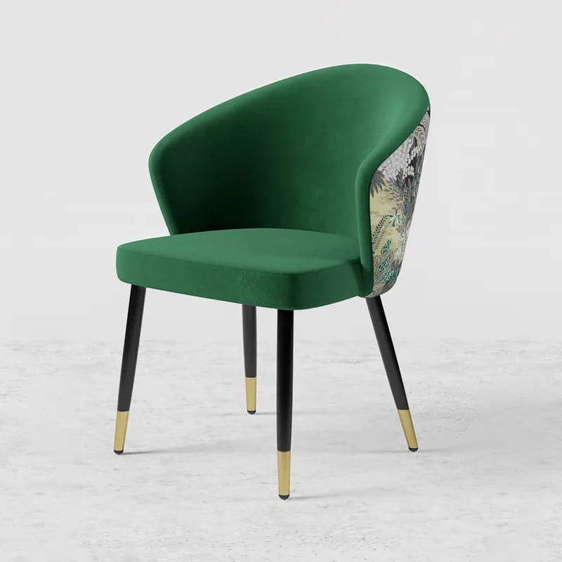 Green Upholstered Velvet Dining Chair Modern Arm Chair in Gold & Black