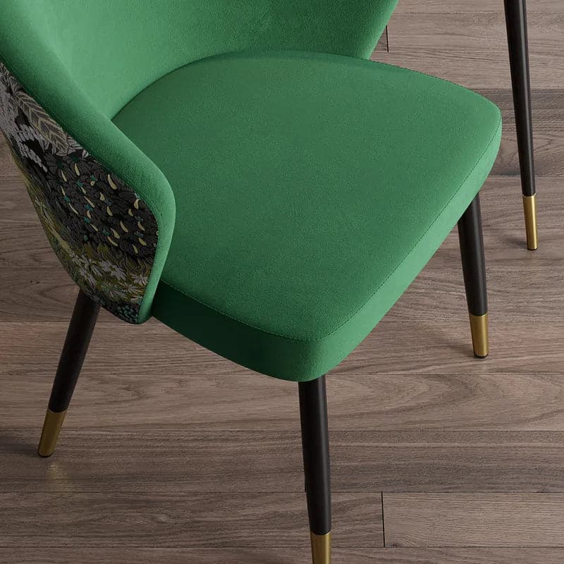 Green Upholstered Velvet Dining Chair Modern Arm Chair in Gold & Black