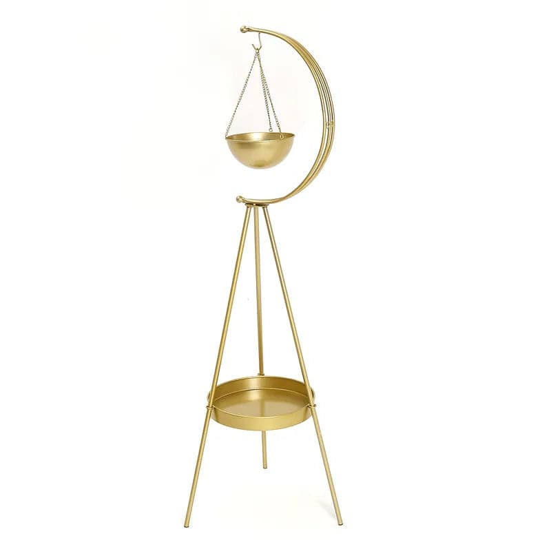 Half-Moon Plant Stand with Shelf in Gold Modern End Table