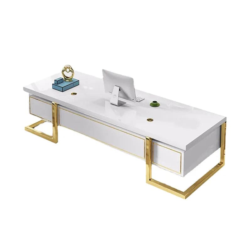 Holf Modern Rectangular Executive Office Desk with 4 Drawers in White#M