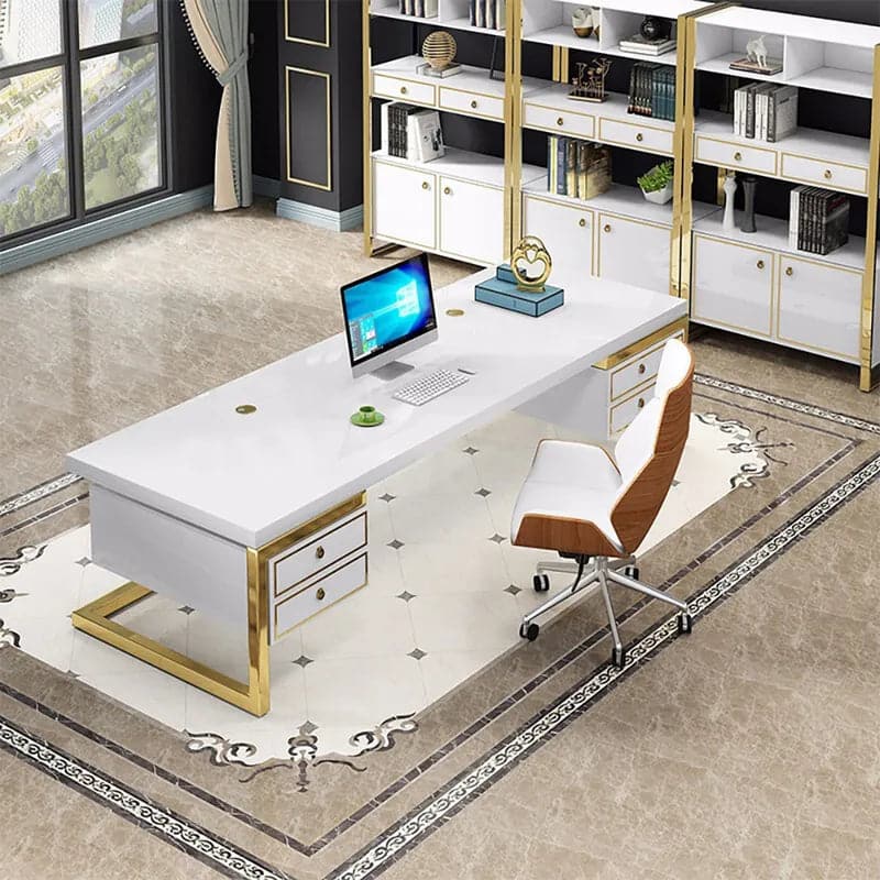 Holf Modern Rectangular Executive Office Desk with 4 Drawers in White#S