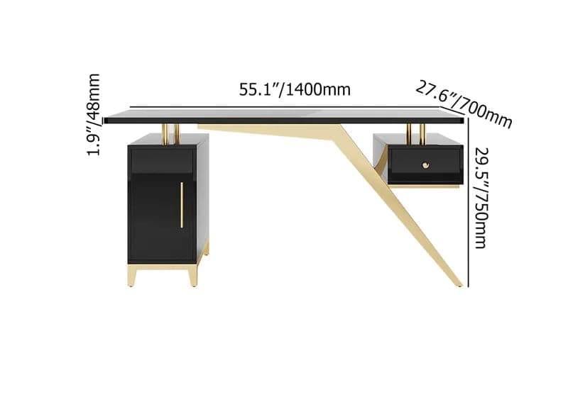 Hungled Ultra Modern White and Gold Computer Writing Desk with Storage & Drawer#Black-S