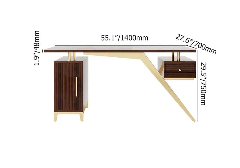 Hungled Ultra Modern White and Gold Computer Writing Desk with Storage & Drawer#Sandalwood-S