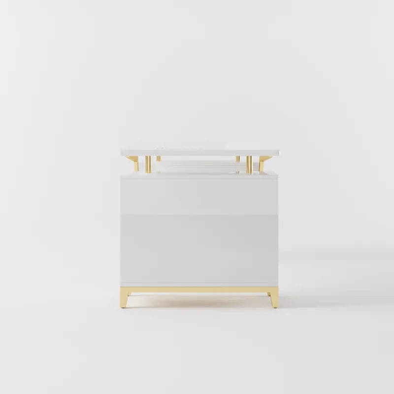 Hungled Ultra Modern White and Gold Computer Writing Desk with Storage & Drawer#White-S