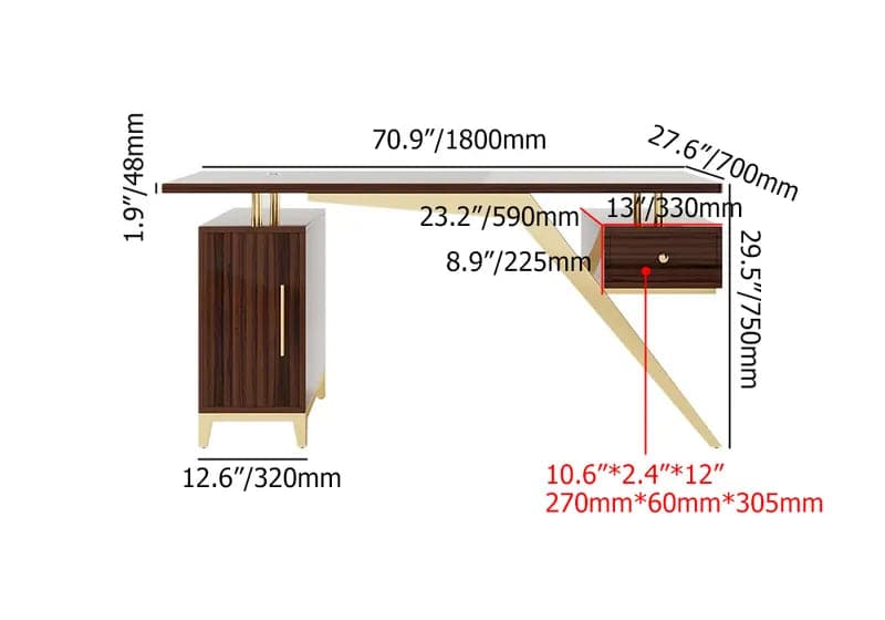 Hungled Ultra Modern White and Gold Computer Writing Desk with Storage & Drawer#Sandalwood-M