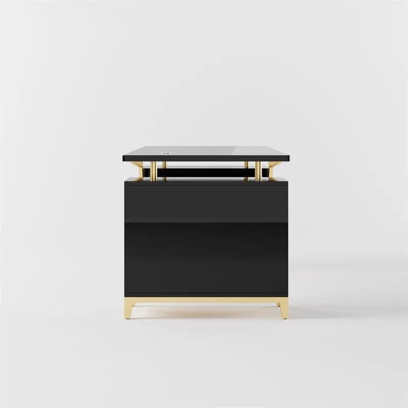 Hungled Ultra Modern White and Gold Computer Writing Desk with Storage & Drawer#Black-M