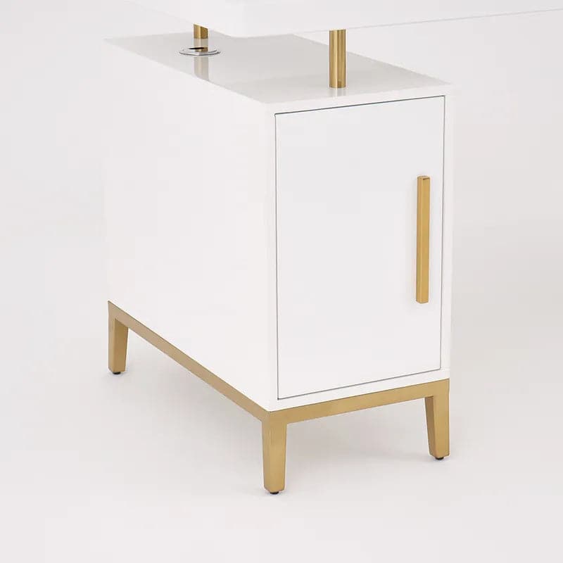 Hungled Ultra Modern White and Gold Computer Writing Desk with Storage & Drawer#White-M
