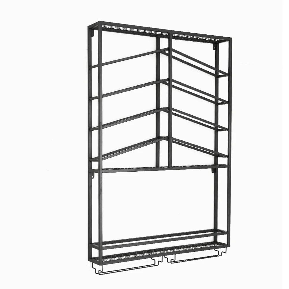 Industrial Wood and Metal Wall Mounted Black Wine Rack with Glass and Bottle Rack