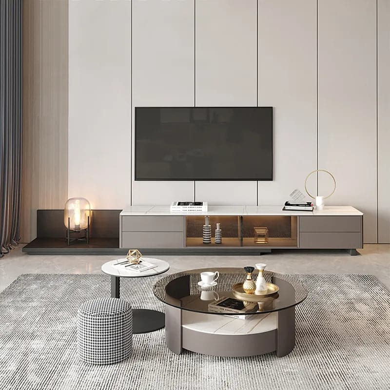 Italian Style Retractable TV Stand with 4 Drawers & LED Light for TV Up to 120 Inch