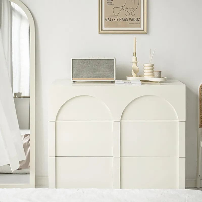 Japandi Cream White Dresser Nordic Arch Chest of 3 Drawers Storage Cabinet