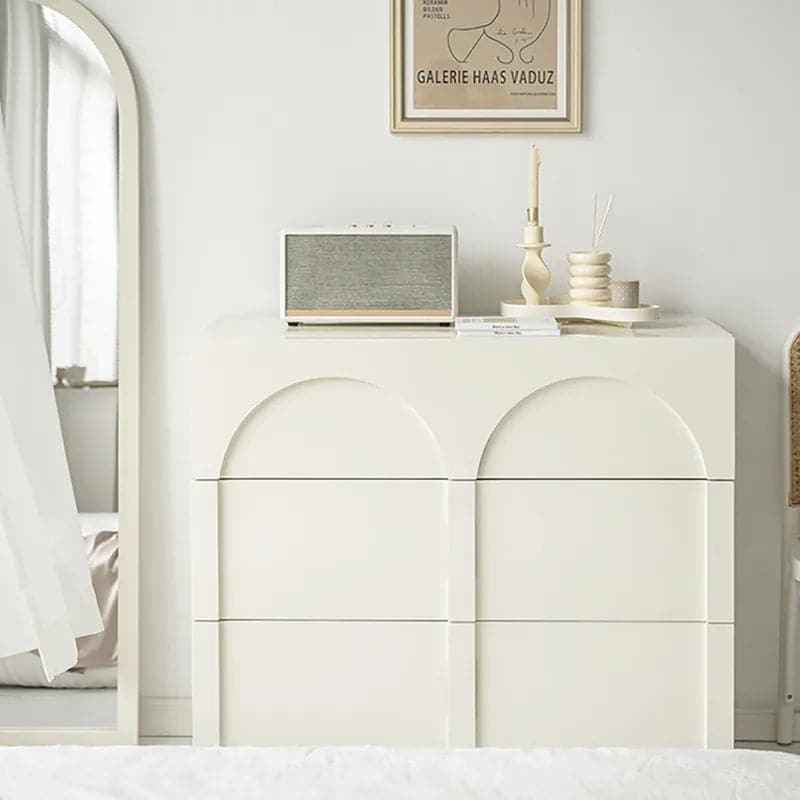 Japandi Commode Blanc Crème Nordic Arch Commode 3 Tiroirs Armoire de Rangement