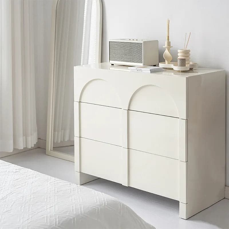 Japandi Commode Blanc Crème Nordic Arch Commode 3 Tiroirs Armoire de Rangement