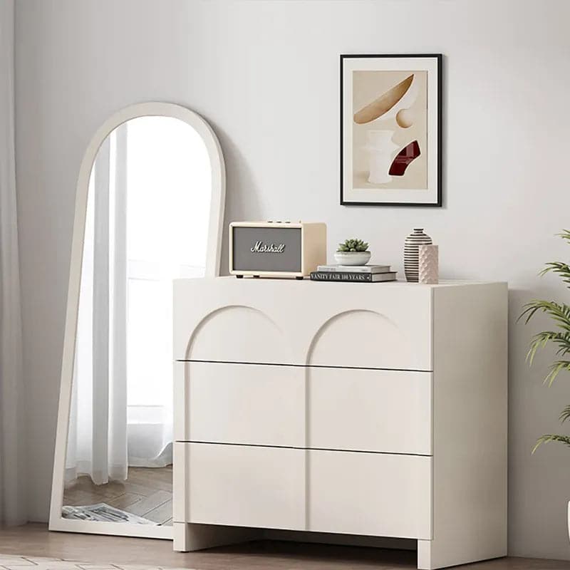 Japandi Cream White Dresser Nordic Arch Chest of 3 Drawers Storage Cabinet