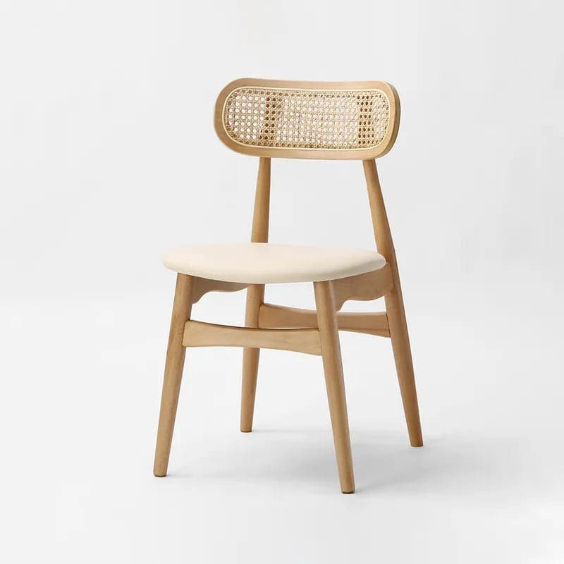 Japandi – chaise de salle à manger rembourrée en rotin naturel, chaise d'appoint en bois de frêne, simili cuir
