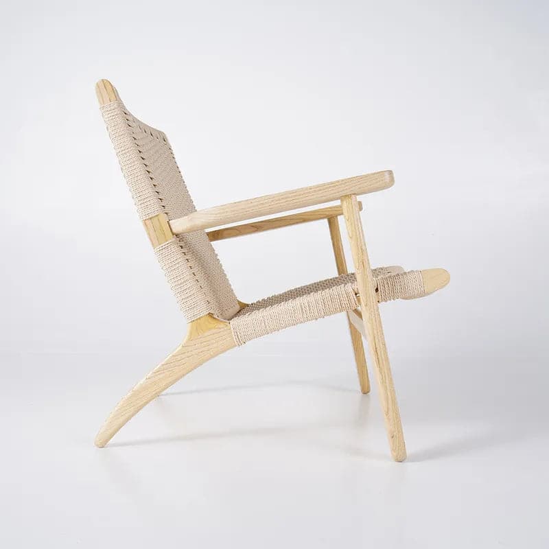 Japandi – chaise longue d'extérieur en bois massif, fauteuil avec corde en papier Kraft, siège tissé