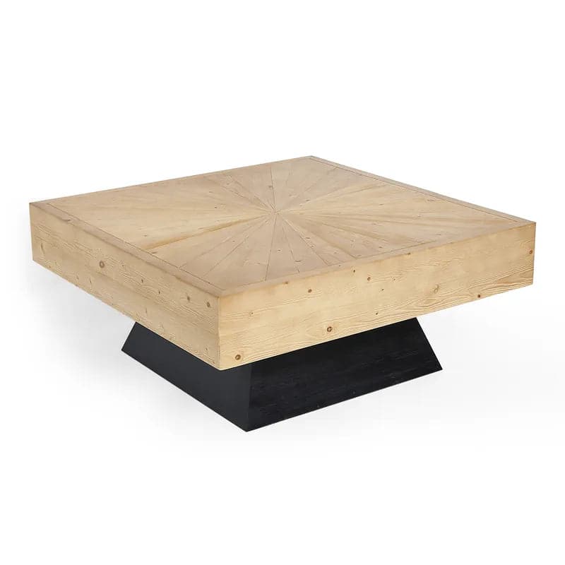 Table basse carrée Japandi avec plateau en bois noir et naturel