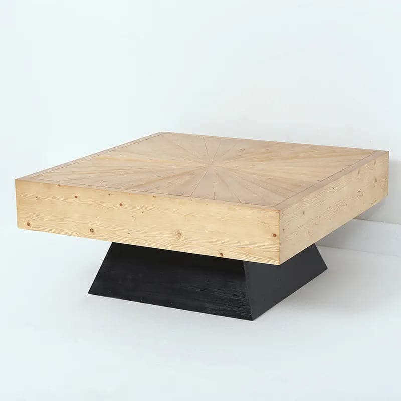 Table basse carrée Japandi avec plateau en bois noir et naturel