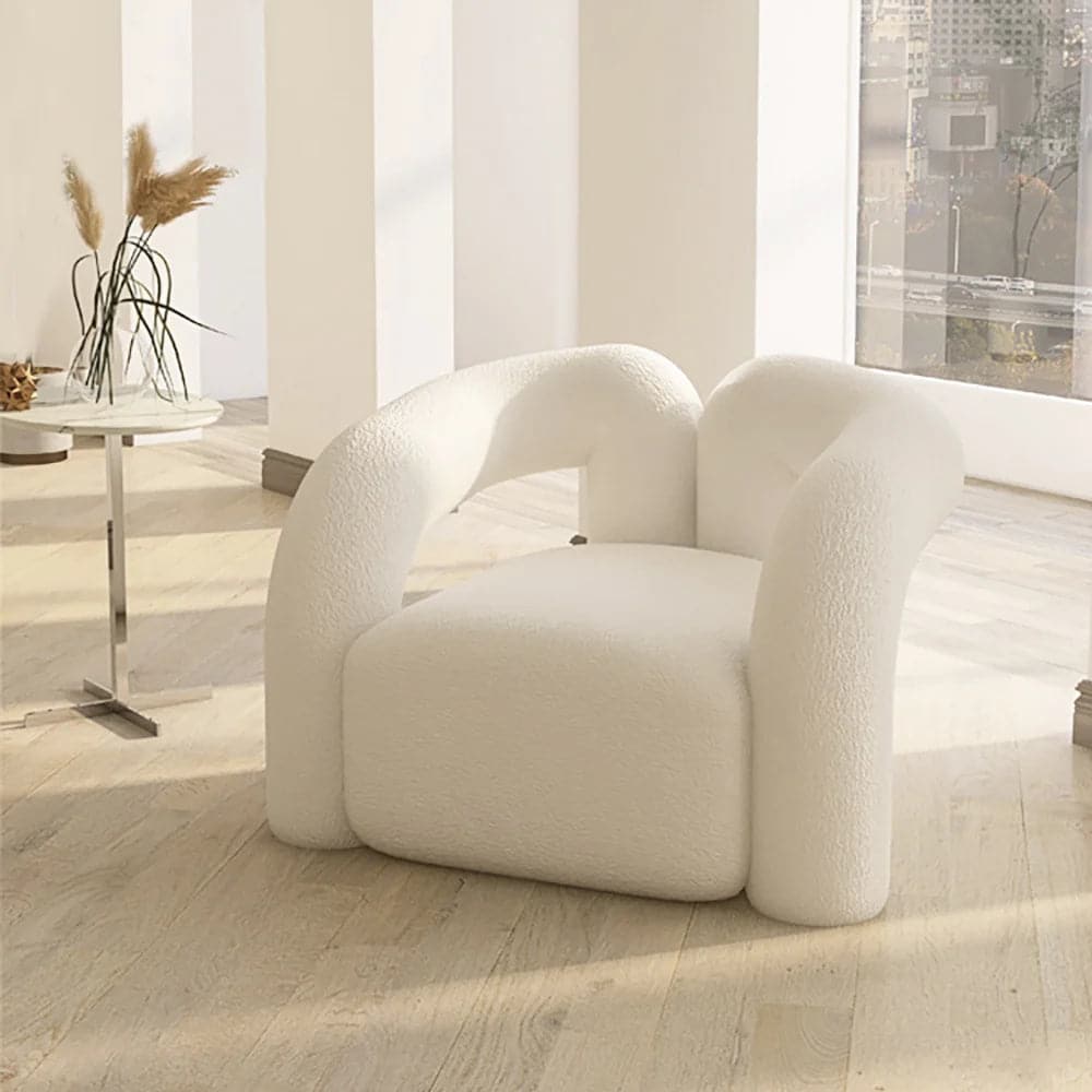 Japandi – fauteuil d'appoint à boucle blanche, fauteuil à poils longs pour le salon 